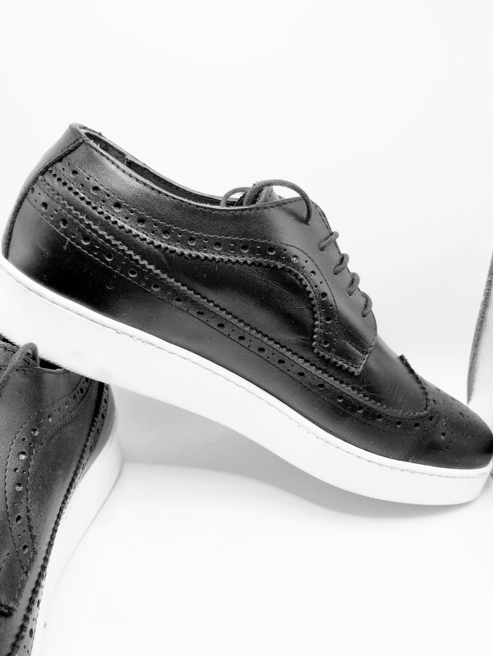 Frank Daniel Made in Italy Leather Wingtip Sneakers Black EU 44 US 11